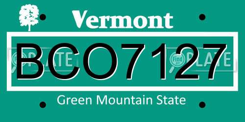 BCO7127 Vermont License Plate