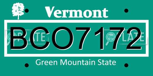 BCO7172 Vermont License Plate