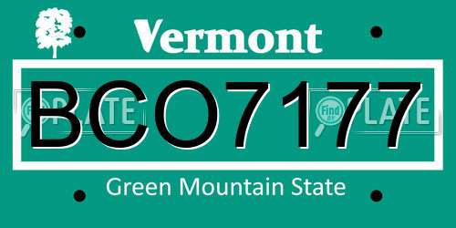 BCO7177 Vermont License Plate