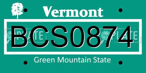 BCS0874 Vermont License Plate
