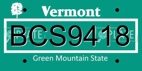 BCS9418 Vermont License Plate