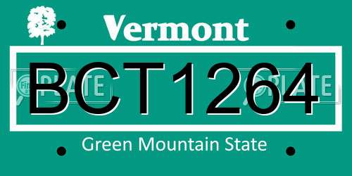 BCT1264 Vermont License Plate