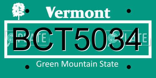 BCT5034 Vermont License Plate