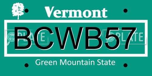 BCWB57 Vermont License Plate