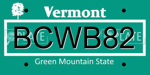 BCWB82 Vermont License Plate