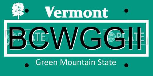 BCWGGII Vermont License Plate