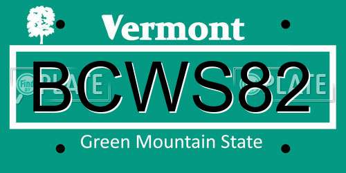 BCWS82 Vermont License Plate