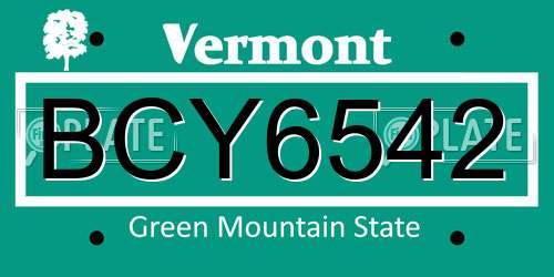 BCY6542 Vermont License Plate