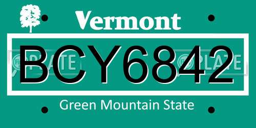BCY6842 Vermont License Plate