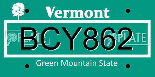BCY862 Vermont License Plate