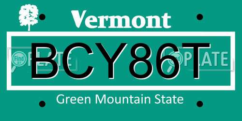 BCY86T Vermont License Plate