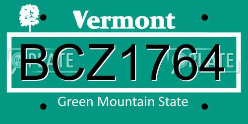 BCZ1764 Vermont License Plate