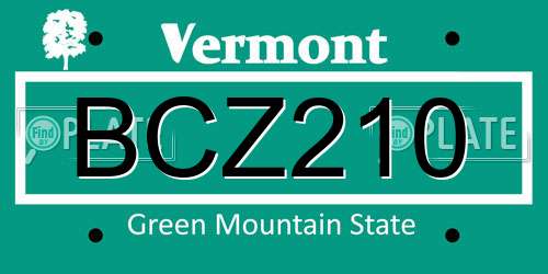 BCZ210 Vermont License Plate