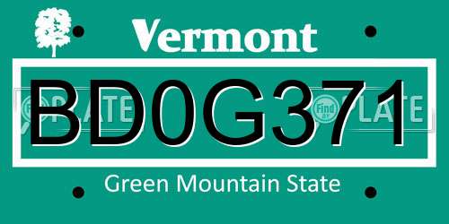 BD0G371 Vermont License Plate