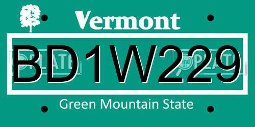 BD1W229 Vermont License Plate