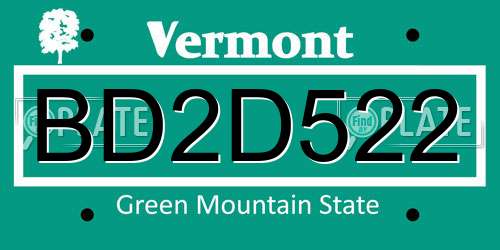 BD2D522 Vermont License Plate