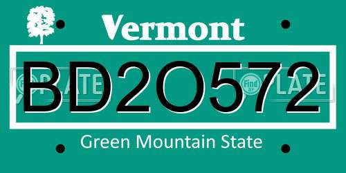 BD2O572 Vermont License Plate