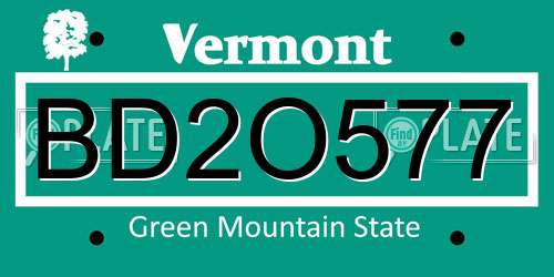 BD2O577 Vermont License Plate