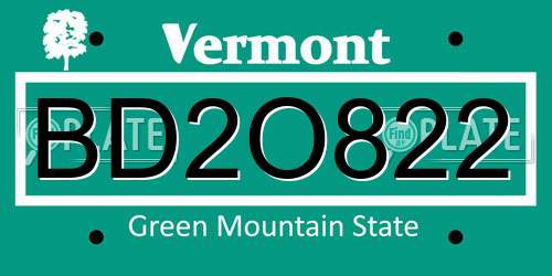 BD2O822 Vermont License Plate
