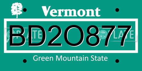 BD2O877 Vermont License Plate