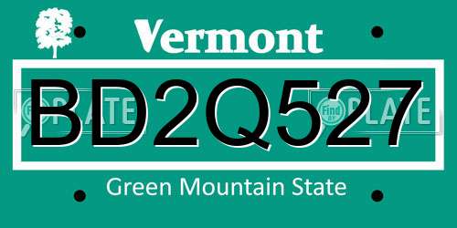 BD2Q527 Vermont License Plate