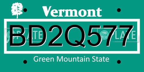 BD2Q577 Vermont License Plate