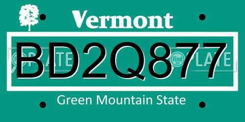 BD2Q877 Vermont License Plate