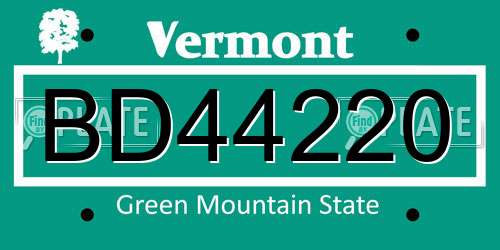 BD44220 Vermont License Plate