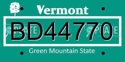 BD44770 Vermont License Plate