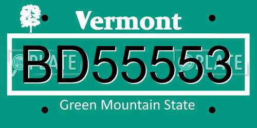 BD55553 Vermont License Plate