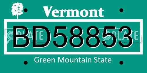 BD58853 Vermont License Plate