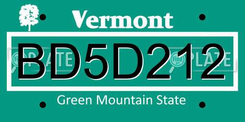 BD5D212 Vermont License Plate