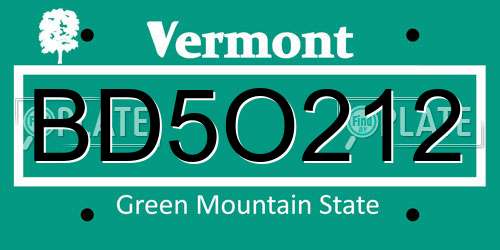 BD5O212 Vermont License Plate