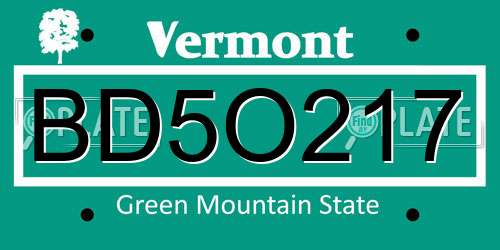 BD5O217 Vermont License Plate