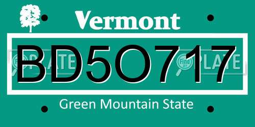 BD5O717 Vermont License Plate