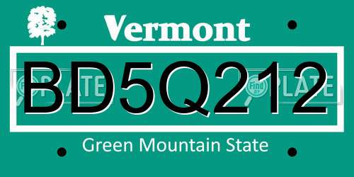 BD5Q212 Vermont License Plate
