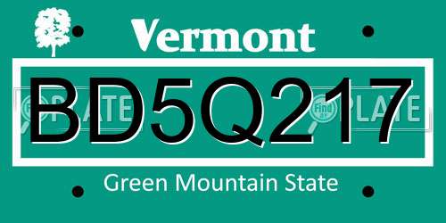 BD5Q217 Vermont License Plate