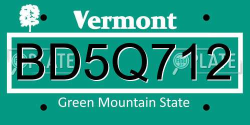 BD5Q712 Vermont License Plate