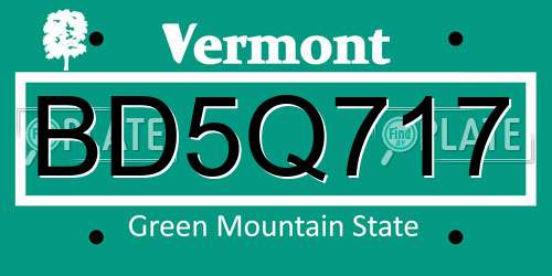 BD5Q717 Vermont License Plate