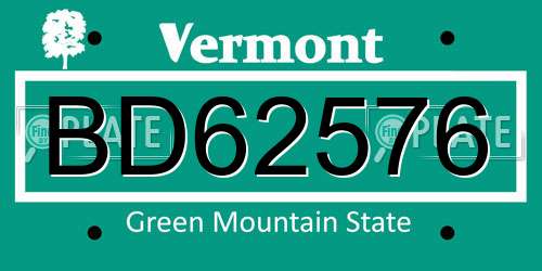 BD62576 Vermont License Plate