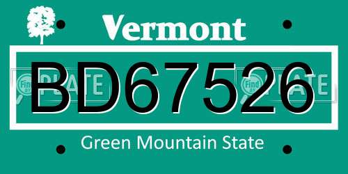 BD67526 Vermont License Plate