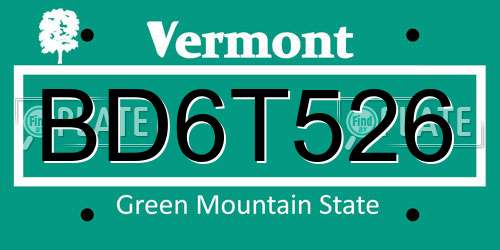 BD6T526 Vermont License Plate