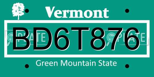 BD6T876 Vermont License Plate
