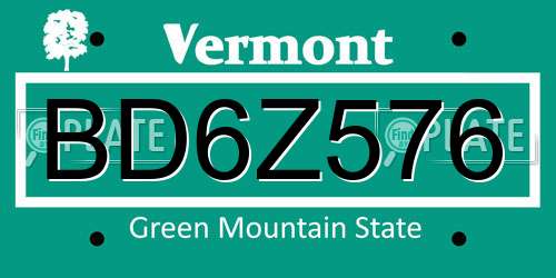 BD6Z576 Vermont License Plate