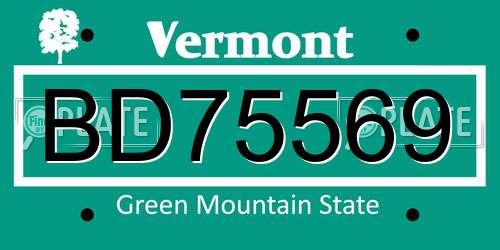 BD75569 Vermont License Plate