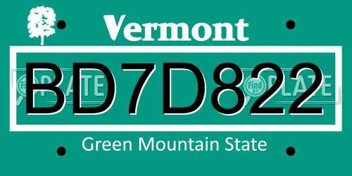 BD7D822 Vermont License Plate