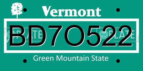 BD7O522 Vermont License Plate