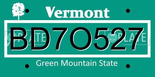BD7O527 Vermont License Plate