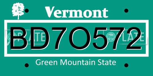 BD7O572 Vermont License Plate