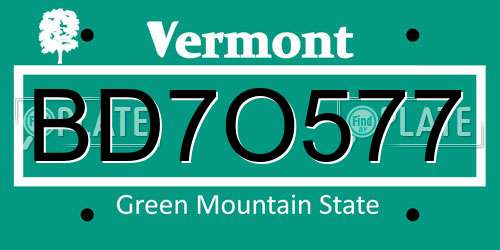 BD7O577 Vermont License Plate